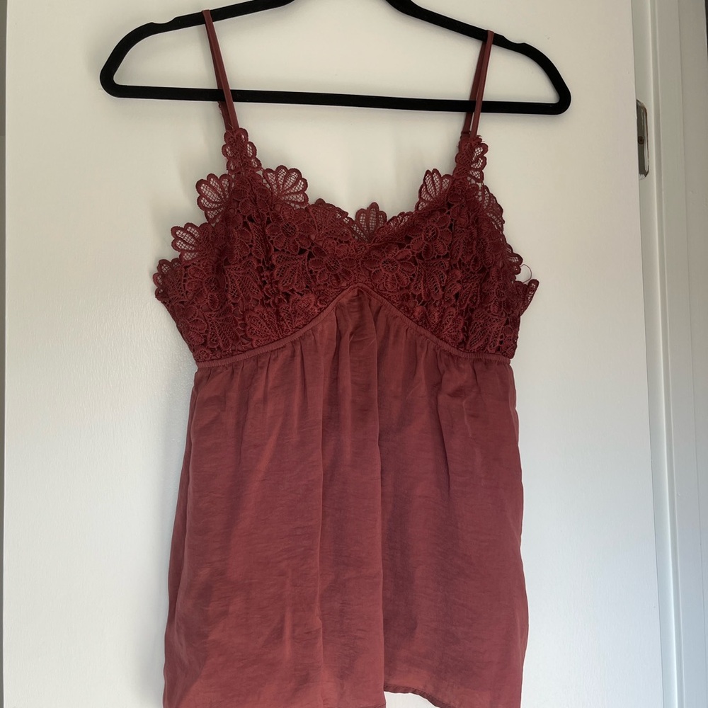 Lace Trim Burgundy Cami Top
